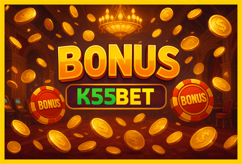Imagem promovendo bônus K55BET com recompensas imperdíveis.